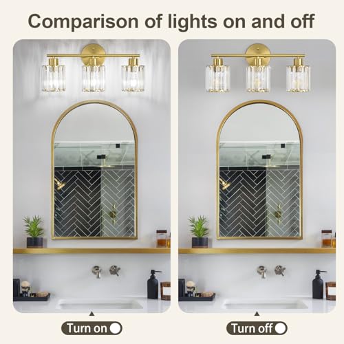 Image of Modern Gold Crystal Bathroom Light Fixtures,3-Light