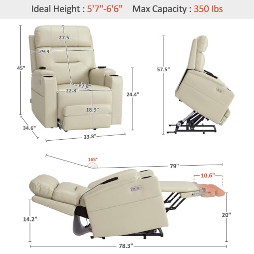 Image of MCombo Lift Chair for Tall Man 6'6'', Dual Motor Power Lift Recliner Chair for Elderly, Lay Flat for Sleeping, Heat and Massage, USB & Type C, Faux Leather 7755 (Cream White)