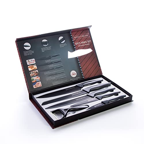 Foto von Royalty Line MesserSet Küchenmesser scharf, 6-teilig Anti-Haft Beschichtung, Schälmesser und Steakmesser im Carbon Design - messer set