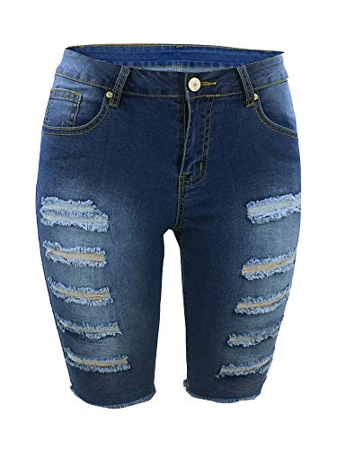 Atditama Women's Sexy Butt Lift Stretch Ripped Distressed Cotton Denim Bermuda Short Jeans Blue US 6-8