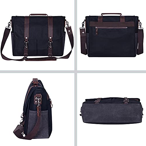 Mens Messenger Bag Waterproof Vintage Genuine Leather Waxed Canvas Briefcase Large Satchel Shoulder Bag Laptop Bag4