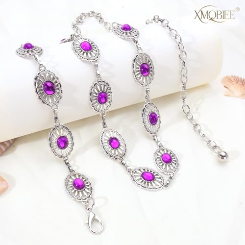 Western Turquoise Concho Chain Belts for Cowgirl, Metal Hollow Boho Floral Design Womens Belt for Dresses Jeans Pants2