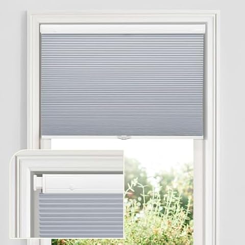 MiLin Cordless Cellular Shades No Tools No Drill Blinds for Windows Shades for Indoor Windows Magnetic Door Blinds - 100% Blackout Blue Haze Cover