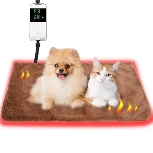 Sazuik ペット用ホットカーペット 8段階温度調整 7段階タイマー 犬 猫 ヒーター 45*70cm 猫用こたつ ペットヒーター 小動物 寒さ対策 記憶機能 ペット 電気マット PSE認証済み 恒温 噛み付き防止 洗える 扱説明書付き-ブラウン,L