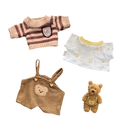 LICHADUOLE 14-16Inch Teddy Bear Clothes, Stuffed Animal Outfits Fits,Clothes for Lion and Bumbly Bear,Without Doll Clothes only .(3pc Includes 1 Doll T Shirt,1 Striped Sweater,1 Jumpsuit )
