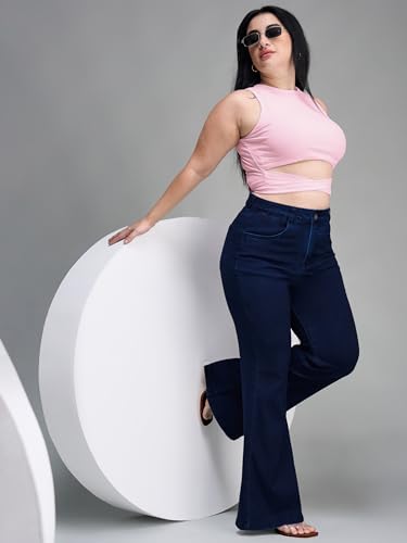 Image of Miss Chase A+ Women's Wide-Leg High Rise Regular-Length Stretchable Denim Jeans