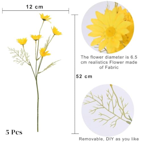 Image of SATYAM KRAFT 15 Pcs Artificial Daisy Sunflowers for Home Decor, Office, Living Room, Balcony, Wedding & Gifting | Realistic Faux Flower (Only Flower, No Vase)(Fabric) (Yellow)