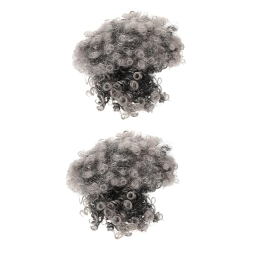 Perruque de cheveux bouclés en fil haute température extension courte grise avec frange