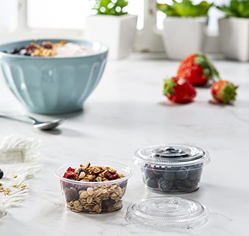 Image of Clear Diposable Plastic Portion Cups With Lids, Small 3.25 oz - 100 Sets