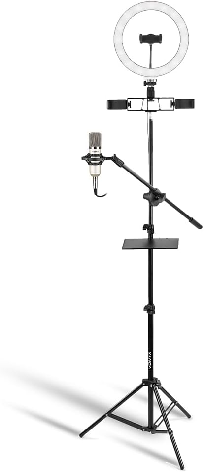 VONYX RL25 Content Creator Kit with LED Ring Light, Tripod Stand, CM400 Condenser Microphone, Pop Filter, Phone Holders, Perfect for Podcast, YouTube, TikTok & Live Streaming Videos, Black