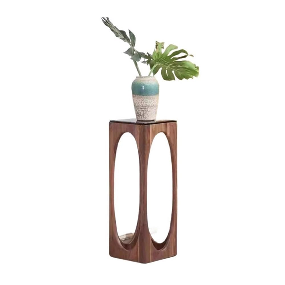 ZENY896V Home Living Room Floor Standing Marble and Black Walnut Flower Rack, for Indoor Household Bonsai Base Decor(Large)