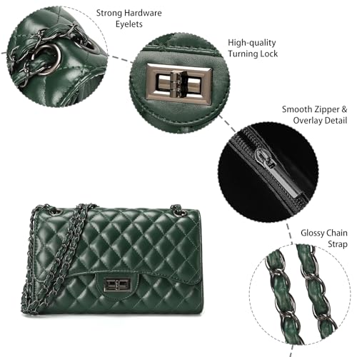 Image of Quilted Leather Crossbody Bags for Women Trendy Ladies Shoulder Purse Satchel HandBag with Chain Strap