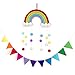 JZK Macramé arco iris con pompones decoraciones para colgar en la pared, adornos de pared de nube de arco iris con banderines para dormitorio de niños, decoración de habitación de bebé