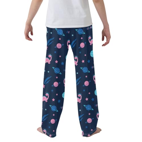 CaTaKu Boys Cute Space Dinosaur Planets Pants for Boys Girls Wide Leg Sweatpants Kids Long Bottoms with Pockets Size 6-14Y2