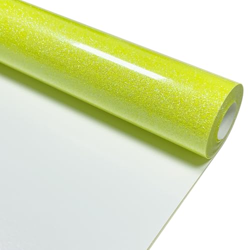 Image of Neon Yellow Heat Transfer Vinyl 12 inch x 8 ft HTV for Shirts, Glitter HTV for All Cutter Machine - Easy to Cut & Weed for Heat Vinyl Design (Neon Yellow)
