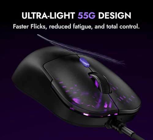 Image of Kreo Harpy Gaming Mouse Wired, 55g Ultra-Lightweight Mouse, Customizable RGB Mouse for Laptop Gaming, Mouse for Pc, 1000Hz Polling Rate, 12800 DPI