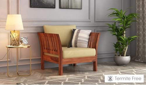 Image of Sheesham Wood 5 Seater Sofa Set | 3+1+1 Solid Wood Sofa Set Furniture for Living Room Home Office (Honey Finish)