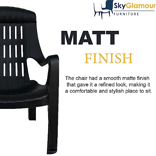 Image of SkyGlamour Supreme Comfy Relax Plastic Arm Chair | Comfort Plastic Chair for Living Room, Garden, Home,Indoor and Outdoor Use | Supreme Outdoor Plastic Chair |Color: Black; Set of 4 Chair