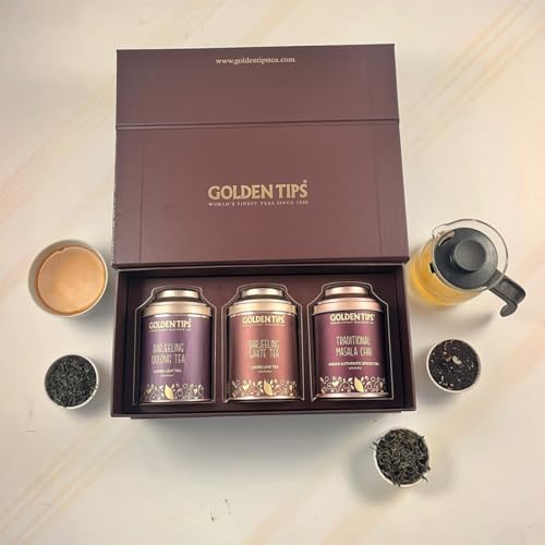 Image of Golden Tips Assorted Tea Gift Box | Perfect Diwali Gifts for Family and Friends | Diwali Gift Set | Gift Hamper of Darjeeling Tea + Darjeeling Green Tea + Masala Chai