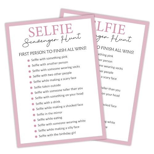 haipino Selfie Scavenger Hunt - Birthday Party Games, Family Games Party Decor Favor, 20 Game Cards Set, Birthday Games Cards for Daughter, Sleepover Party Supplies for Women -Y006