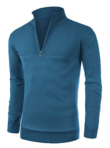 NITAGUT Mens Slim Fit Zip Up Mock Neck Polo Sweater Casual Long Sleeve Sweater and Pullover Sweaters with Ribbing Edge(Blue-3XL)