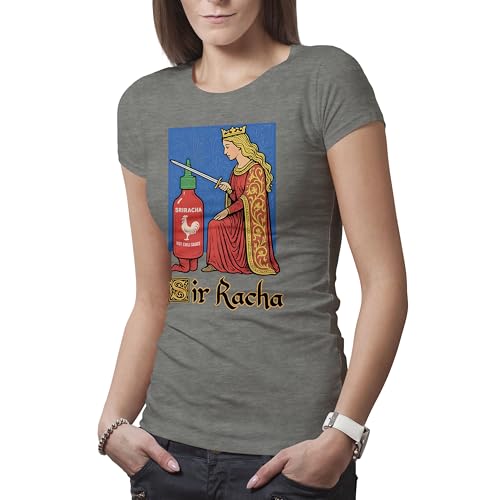 Sir Racha – Funny Sriracha Sauce Medieval Parody Tee for Hot Sauce Lovers & Foodies Damen Grau T-Shirt Size S