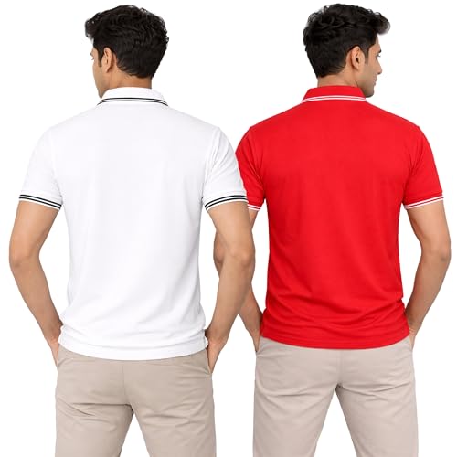 Image of Hangout Hub Men's Polo T Shirt | Solid | Plain Regular Fit Tees|Collar T-Shirts|Half Sleeves|Set of 1 & 2|HH.MP.MAR