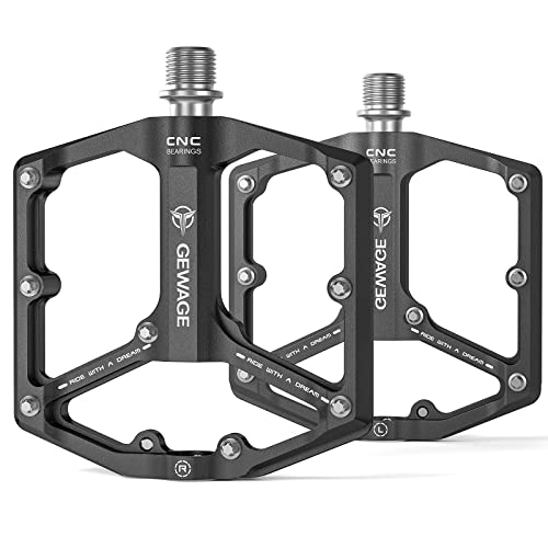 Flat Bicycle Pedals with 3 Bearings - CNC Machined 9/16” with Removable Anti-Skid Nails