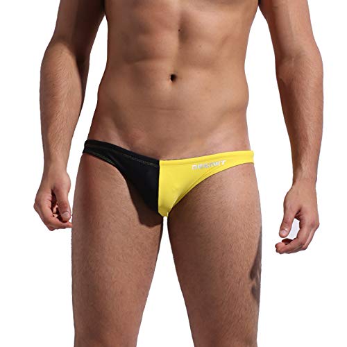 DESMIIT Men's Low Rise Swim Brief Size Medium Yellow Joint Black