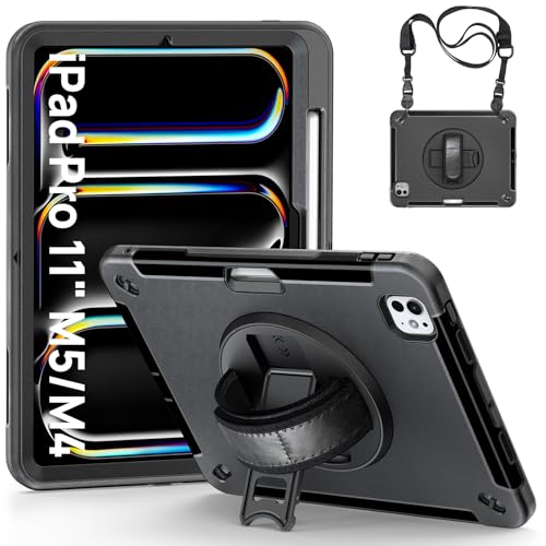Ya en manzanajugosa.com: Gerutek Funda Anticaída para iPad Pro 11 Pulgadas M4/M5 (2024/2025 Modelo), iPad Pro 11" 5ª/6ª Generación, Carcasa Rugosa con Soporte 360° Giratorio, Correa de Mano/Hombro, Portalápiz, Negro