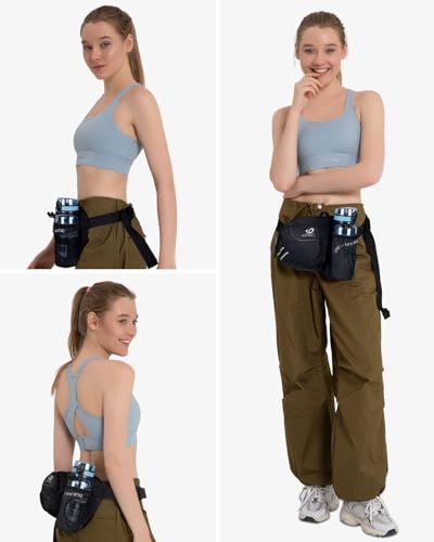 WATERFLY Gürteltasche Bauchtasche mit Flaschenhalter Damen und Herren, Atmungsaktiv Sport Hüfttasche für Laufen Radfahren Camping Klettern Reisen Wandern Joggen Hundetraining