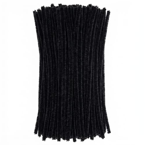 Black Craft Pipe Cleaners (80 Pack) Chenille Stems for Hair lcos DIY Art Craft Decorations Creative (0.24 x 12 Inch)