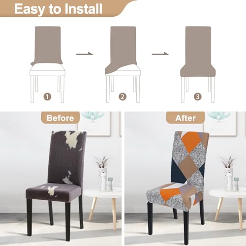 Image of SearchI 4 Pack Super Fit Stretch Removable Washable Short Dining Chair Covers Slipcover Protector, Spandex Fabric Chair Cover for Dining Room, Hotel, Ceremony (Geometric1, 4 per Set)