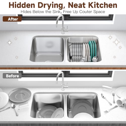 Image of JASIWAY in Sink Dish Drying Rack, Stainless Steel Small Black Dish Drainer