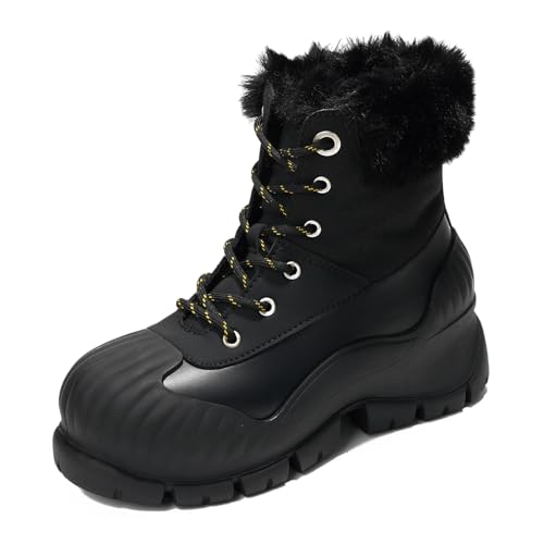 Project Cloud Snow Boots for Women Waterproof Genuine Leather 2.5' Platform Wedge Boots - Memory Foam Fur Boots Winters Boots for Women Non-Slip Rain Boots Women's Snow Boots (Lydia, BLK, 7)