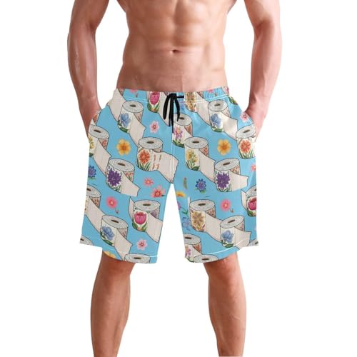 Quick Dry Toilet Paper Rolls Men's Swimming Shorts Swim Trunks with Mesh Lining Beach Wear - S
