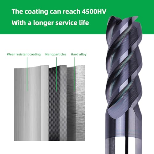 CREEYA 5-teiliger Hartmetall-Schaftfräser 4mm, 4 Zähne/4 Schneiden, HRC 55, AlTiN-Schwarz-Beschichtung, VHM-Fräser für Stahl, Metall, Holz, Acryl, Kunststoff (4mm)