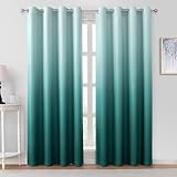 HOMEIDEAS Teal Ombre Blackout Curtains 52 X 84 Inch Length Gradient Room Darkening Thermal Insulated Energy Saving Grommet 2 Panels Window Drapes for Living Room, Bedroom