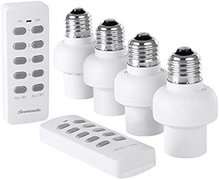 DEWENWILS Remote Control Light Lamp Socket E26/E27 Bulb Base, Wireless Light Switch Kit, White (Programmable, 4 Sockets 2 Remotes)