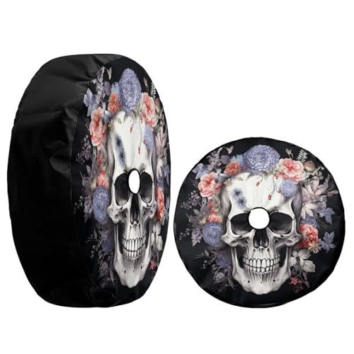 Image of Delerain Spare Tire Cover with Backup Camera Hole Skull Flowers Wheel Covers Waterproof Dust-Proof UV Sun Universal Fit for Trailer RV SUV Truck (18 Inch for Diameter 32 inch-34 inch)