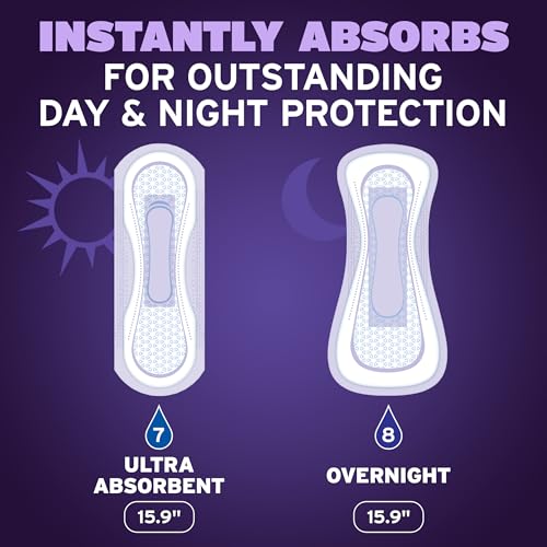 Image of Poise Overnight Incontinence & Postpartum Pads for Bladder Leaks, 8 Drop Extra Coverage, 36 Count
