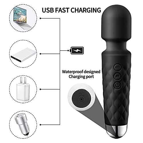 image for MeeDeeO Powerful Wand Massager with 8 Speeds 20 Vibration Modes USB Re