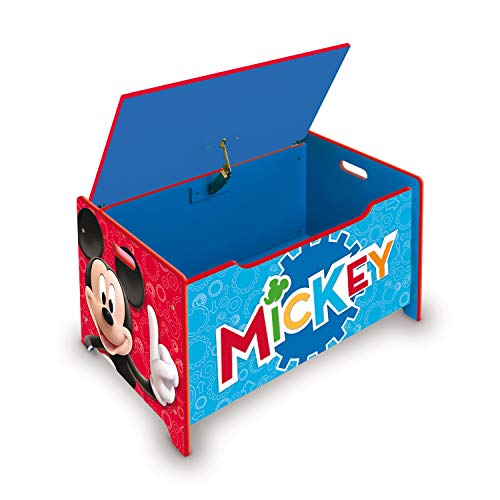 ARDITEX - Banc coffre en bois Mickey Mouse de Disney – 62,5x40x37cm – Couleur rouge et bleu – Idéal pour ranger jouets, vêtements ou objets dans une chambre...
