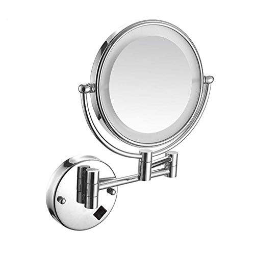 Image of 8 Inch LED Lighted Wall Mounted Makeup Mirror with Magnification, Double Sided Swivel Vanity for Bathroom, 360 Degree Rotation, Flexible Gooseneck, and Locking Suction ( Color : Bright Silver