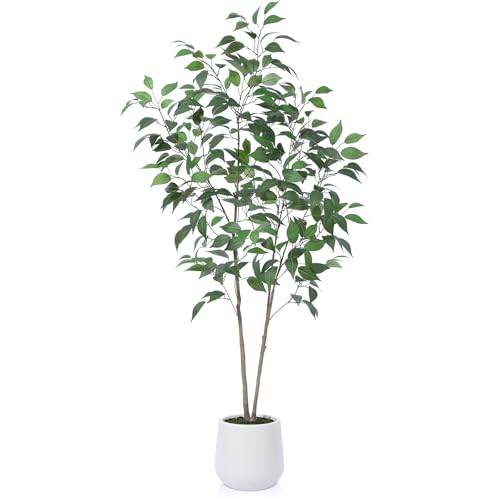 CROSOFMI Artificial Plants Indoor 150 cm Large Faux Ficus Tree in Plastic Pot Tall Fake Plant for Indoors Outdoor Living Room Modern Decor (1 Pack)