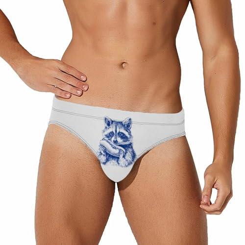 Raccoon Eating Hotdog Men's Swim Briefs Low Waist Bikini Swimsuit Underwear Beach Swimwear