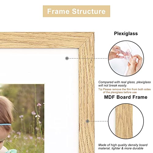 Wood Picture Photo Frame Set of 3,Size in 8x10 Inch without Mat and 5x7 Inch with Mat,Plexiglass Front for Wall Mounting or Tabletop in Living Room Bedroom,Gallery(Wood Grain) - Image 3