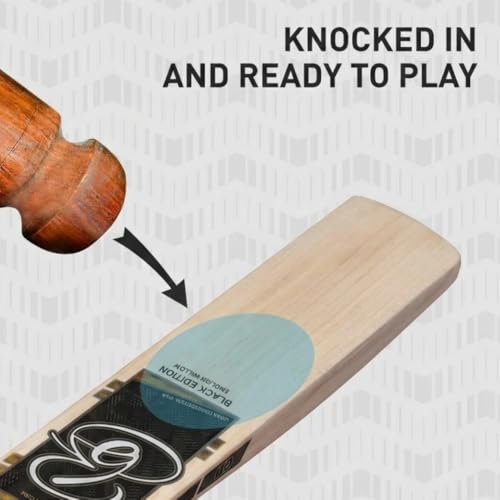 Image of Full Size Black Edition English Willow Cricket Bat, Cross Weave Tape on The Face | Lightweight | Wooden Long Handle | Free Cover Play for Leather Ball