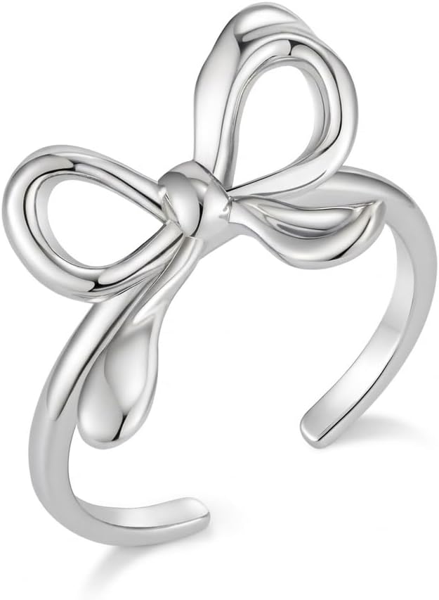 Elegant Bow Rings For Women Adjustable Open Gold Silver Rose-Gold Band Ring With Bowknot Cute Statement Rings Fashion Bow Jewelry
