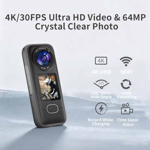 Image of 4K Action Camera, 3.5Hrs Battery Life Body Camera Hands-Free Recording, IPX6 Waterproof Portable Vlogging Camera with 1.4 inch HD Screen, Video Recorder with WiFi for Travel, Cycling, Motorcycle, Bloggers